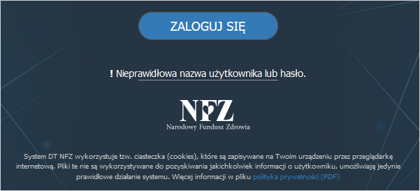 Błąd logowania do systemu